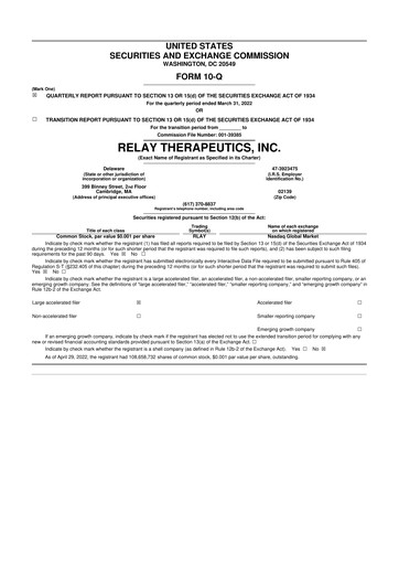 Thumbnail Relay Therapeutics 10-Q Quarterly Report FY2022 