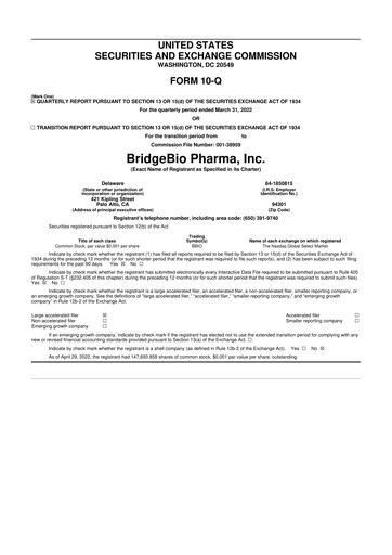 Thumbnail BridgeBio Pharma
 10-Q Quarterly Report FY2022 