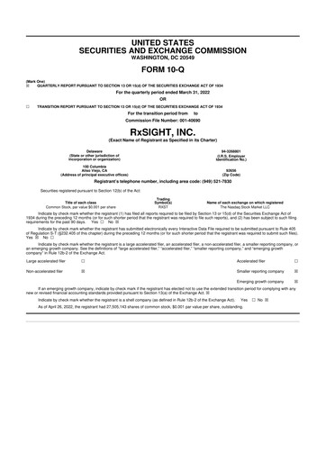 Miniature RxSight 10-Q Rapport trimestriel 2022 
