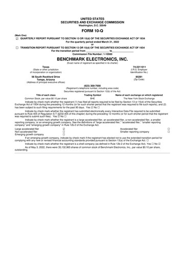 Thumbnail Benchmark Electronics
 10-Q Quarterly Report FY2022 