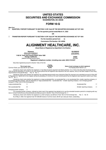 Thumbnail Alignment Healthcare 10-Q Quarterly Report FY2022 