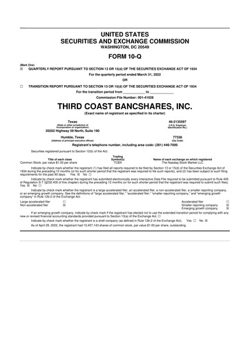 Thumbnail Third Coast Bancshares 10-Q Quarterly Report FY2022 