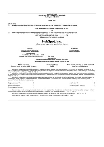 Vorschaubild HubSpot 10-Q Quartalsbericht 2022 