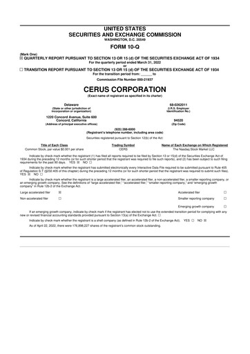 Thumbnail Cerus Corporation 10-Q Quarterly Report FY2022 