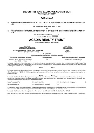 Thumbnail Acadia Realty Trust
 10-Q Quarterly Report FY2022 