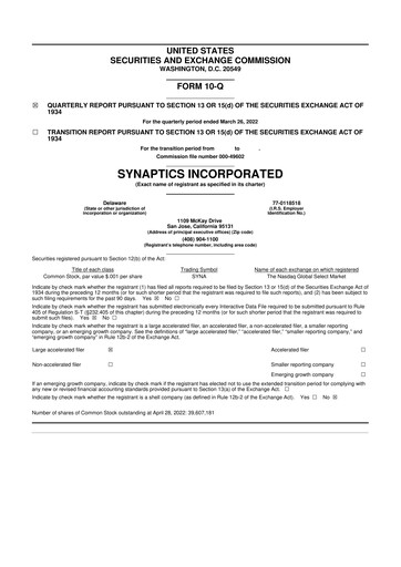 Thumbnail Synaptics 10-Q Quarterly Report FY2021 