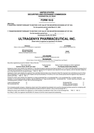 Thumbnail Ultragenyx Pharmaceutical 10-Q Quarterly Report FY2022 