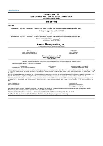 Thumbnail Akero Therapeutics 10-Q Quarterly Report FY2022 