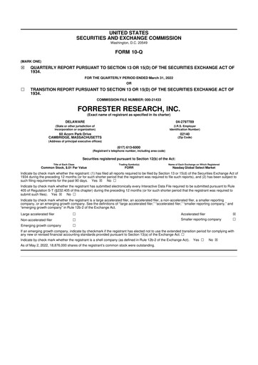 Vorschaubild Forrester Research
 10-Q Quartalsbericht 2022 