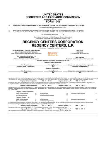 Thumbnail Regency Centers
 10-Q Quarterly Report FY2022 