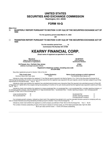 Thumbnail Kearny Financial
 10-Q Quarterly Report FY2022 