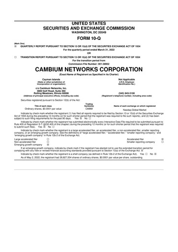 Thumbnail Cambium Networks 10-Q Quarterly Report FY2022 