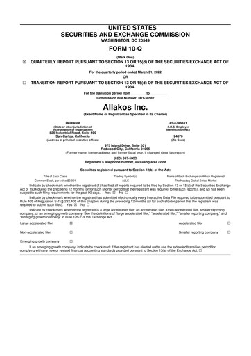 Thumbnail Allakos 10-Q Quarterly Report FY2022 