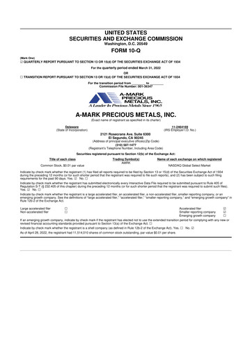 Thumbnail A-Mark Precious Metals 10-Q Quarterly Report FY2022 