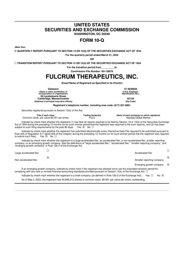 Thumbnail Fulcrum Therapeutics 10-Q Quarterly Report FY2022 