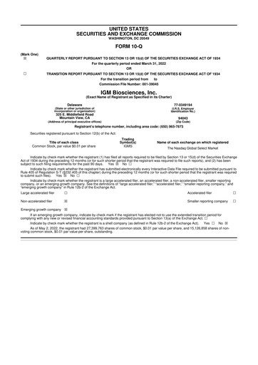 Thumbnail IGM Biosciences 10-Q Quarterly Report FY2022 