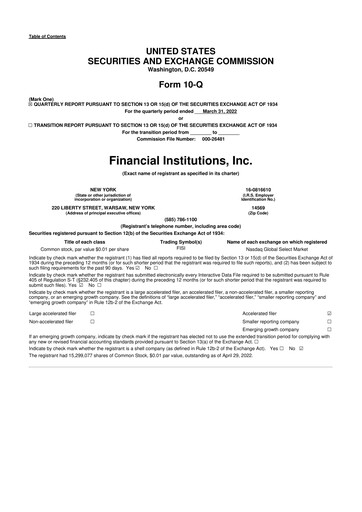 Thumbnail Financial Institutions 10-Q Quarterly Report FY2022 