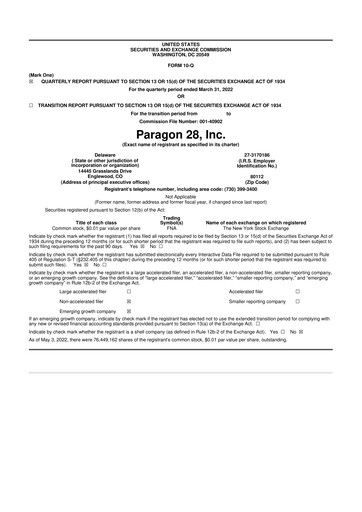 Thumbnail Paragon 28 10-Q Quarterly Report FY2022 