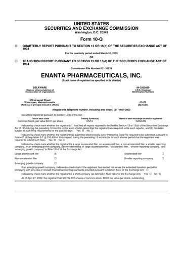 Thumbnail Enanta Pharmaceuticals
 10-Q Quarterly Report FY2022 