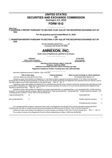 Thumbnail Annexon 10-Q Quarterly Report FY2022 