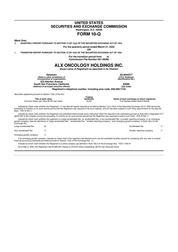 Thumbnail ALX Oncology 10-Q Quarterly Report FY 