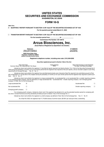 Thumbnail Arcus Biosciences
 10-Q Quarterly Report FY2022 