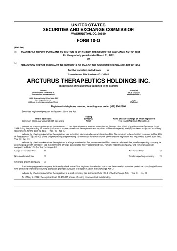Thumbnail Arcturus Therapeutics
 10-Q Quarterly Report FY2022 