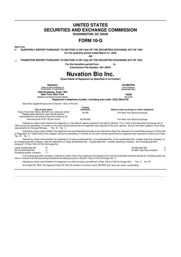 Thumbnail Nuvation Bio 10-Q Quarterly Report FY2022 