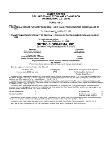 Thumbnail Sutro Biopharma 10-Q Quarterly Report FY2022 