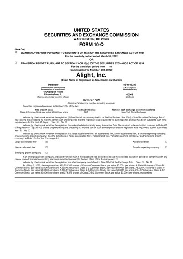 Thumbnail Alight 10-Q Quarterly Report FY2022 