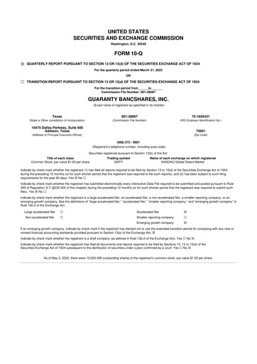 Thumbnail Guaranty Bancshares 10-Q Quarterly Report FY2022 