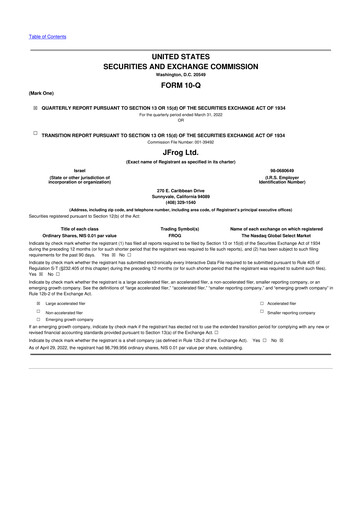 Thumbnail JFrog 10-Q Quarterly Report FY2022 