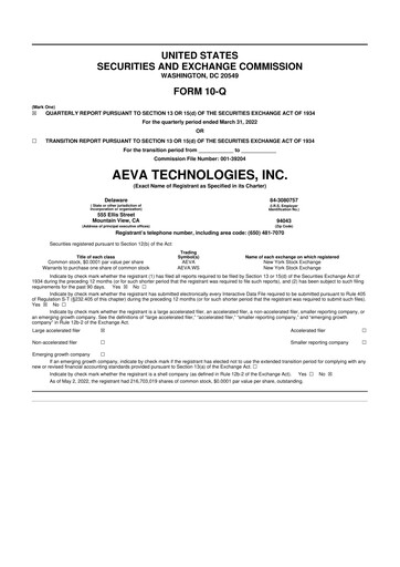 Thumbnail Aeva Technologies 10-Q Quarterly Report FY2022 