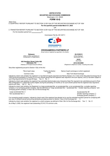 Thumbnail CrossAmerica Partners 10-Q Quarterly Report FY2022 