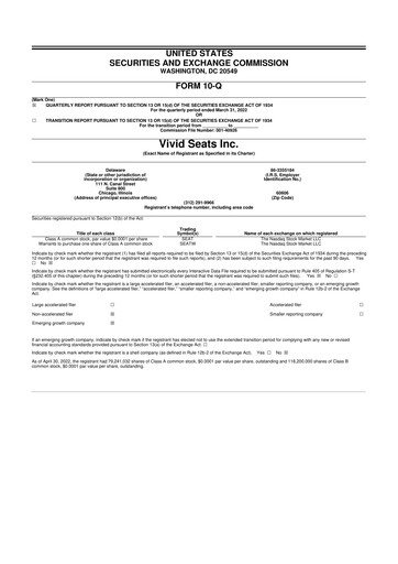 Thumbnail Vivid Seats 10-Q Quarterly Report FY2022 