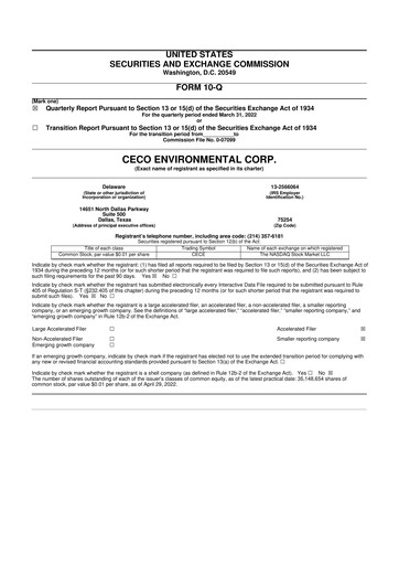 Thumbnail CECO Environmental
 10-Q Quarterly Report FY2022 