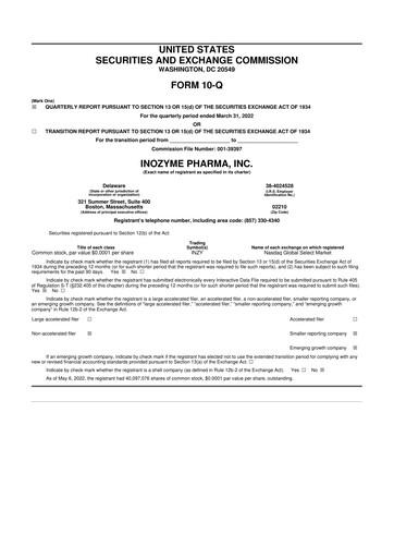 Thumbnail Inozyme Pharma 10-Q Quarterly Report FY2022 