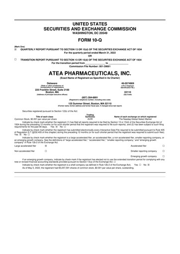 Miniature Atea Pharmaceuticals 10-Q Rapport trimestriel 2022 