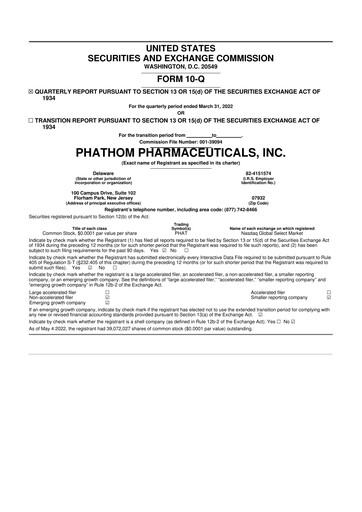Thumbnail Phathom Pharmaceuticals
 10-Q Quarterly Report FY2022 