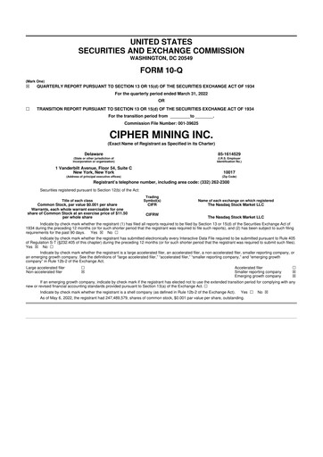 Miniature Cipher Mining 10-Q Rapport trimestriel 2022 