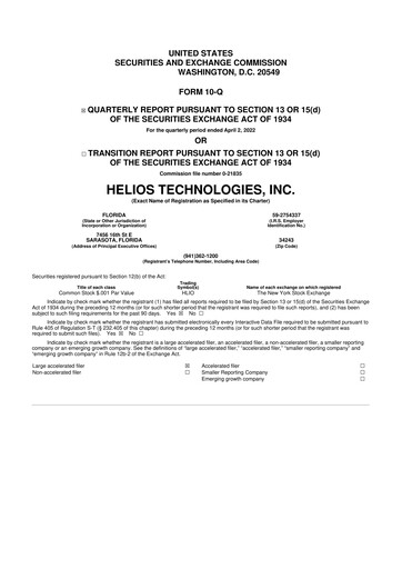 Thumbnail Helios Technologies 10-Q Quarterly Report FY2022 