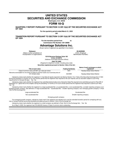 Thumbnail Advantage Solutions 10-Q Quarterly Report FY2022 