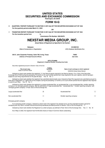 Thumbnail Nexstar Media Group
 10-Q Quarterly Report FY2022 