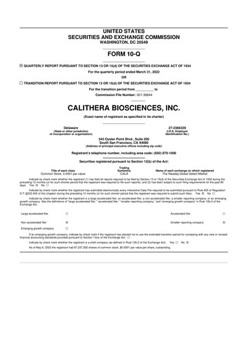 Thumbnail Calithera Biosciences
 10-Q Quarterly Report FY2022 
