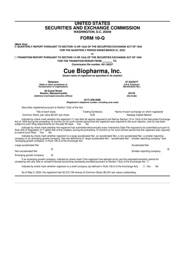 Miniature Cue Biopharma 10-Q Rapport trimestriel 2022 