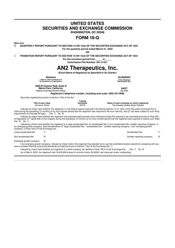 Thumbnail AN2 Therapeutics 10-Q Quarterly Report FY2022 