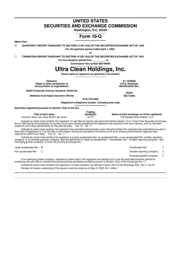 Vorschaubild UCT (Ultra Clean Holdings) 10-Q Quartalsbericht  