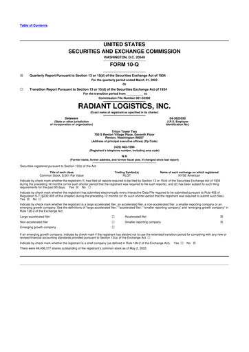 Thumbnail Radiant Logistics
 10-Q Quarterly Report FY2022 