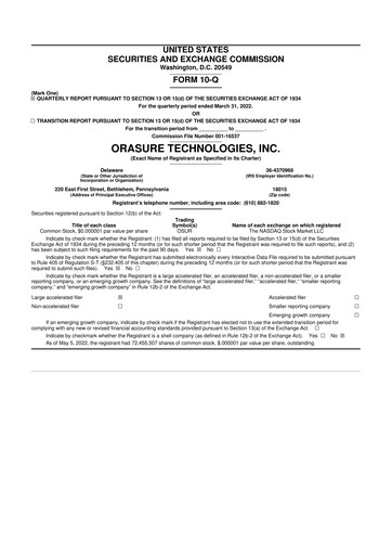 Thumbnail OraSure Technologies 10-Q Quarterly Report FY2022 