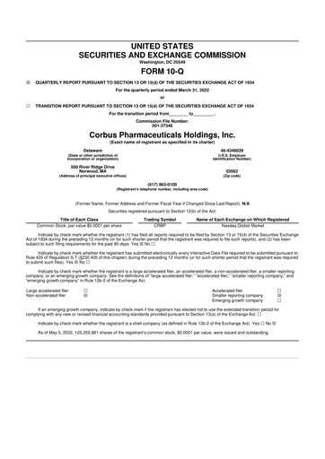 Thumbnail Corbus Pharmaceuticals
 10-Q Quarterly Report FY2022 